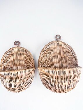 Vintage Wicker Wall Baskets Set Boho Rattan Hanging Planters